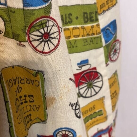 Vintage Handmade Apron Dress Quirky Antique Cars  Signs Print Green Trim Mid-Cal - Picture 4 of 10